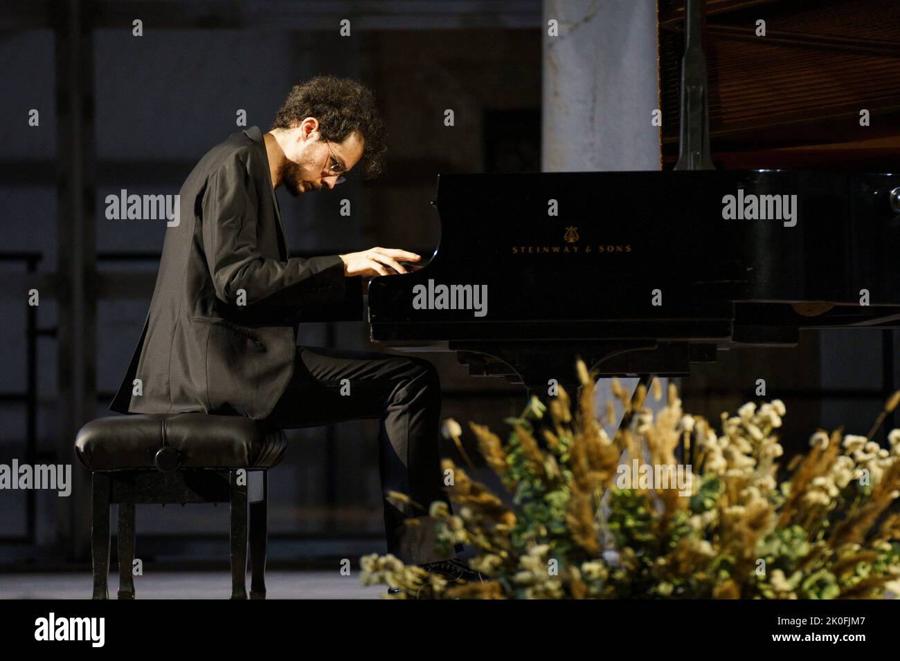 Can Çakmur, solo piano concert, Brahms Pollença festival, Majorca, Balearic Islands, Spain Stock Photo