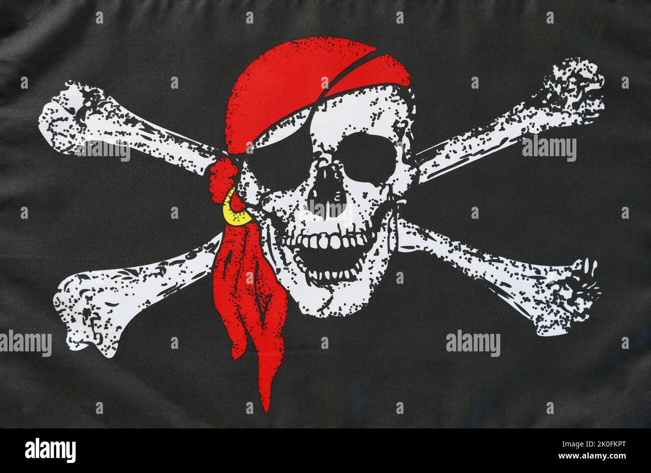 Jolly Roger pirate flag close-up Stock Photo