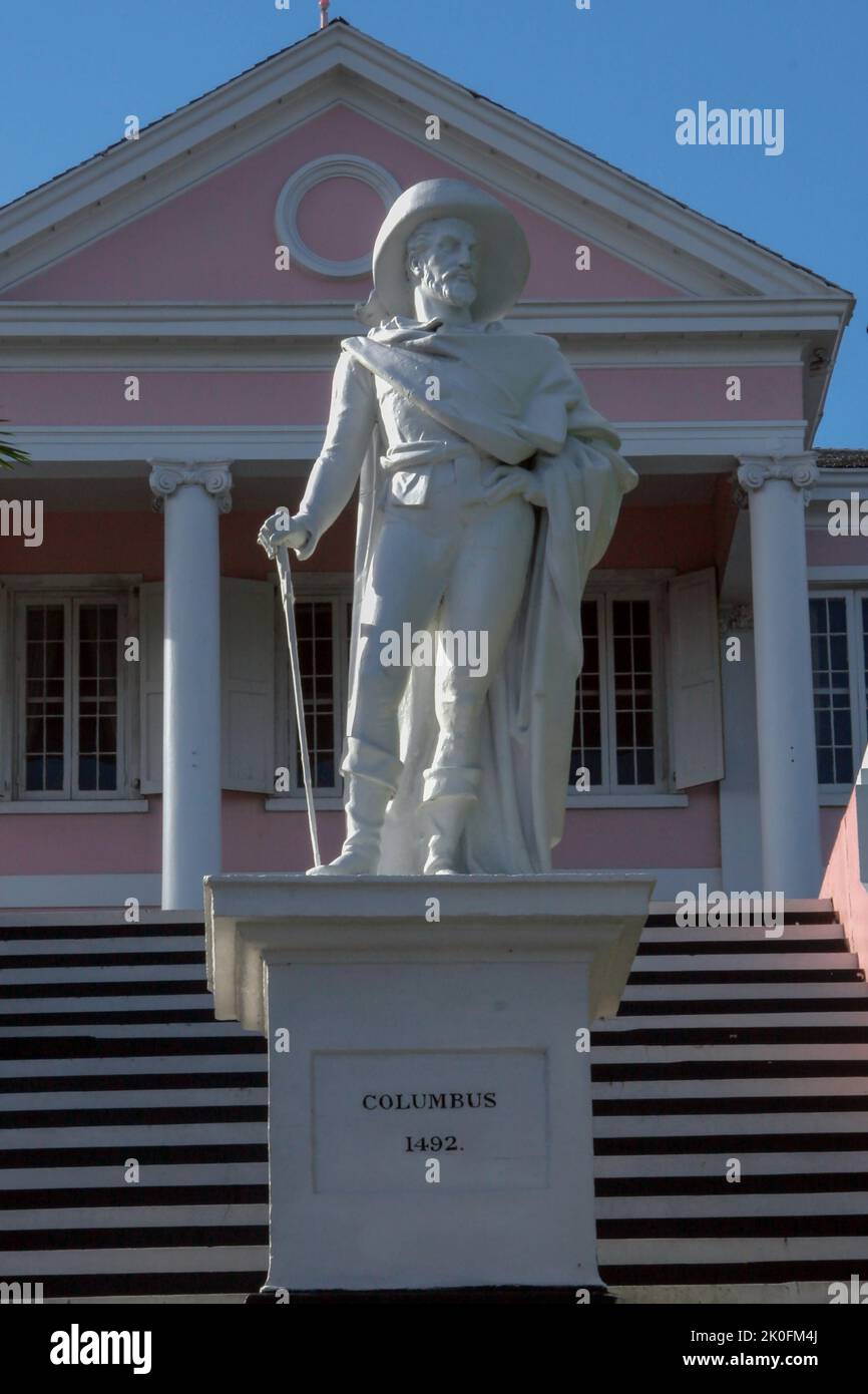 Columbus statue in Nassau, Bahamas Stock Photo