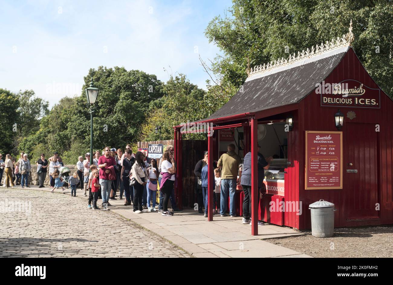 People queuing for an ice cream at Beamish Museum, England, UK Stock Photo