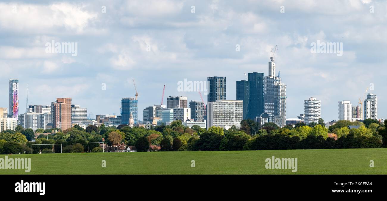 Panorama of the Croydon skyline showing the many tall buildings and skyscrapers that form part of Croydon's regeneration. Stock Photo