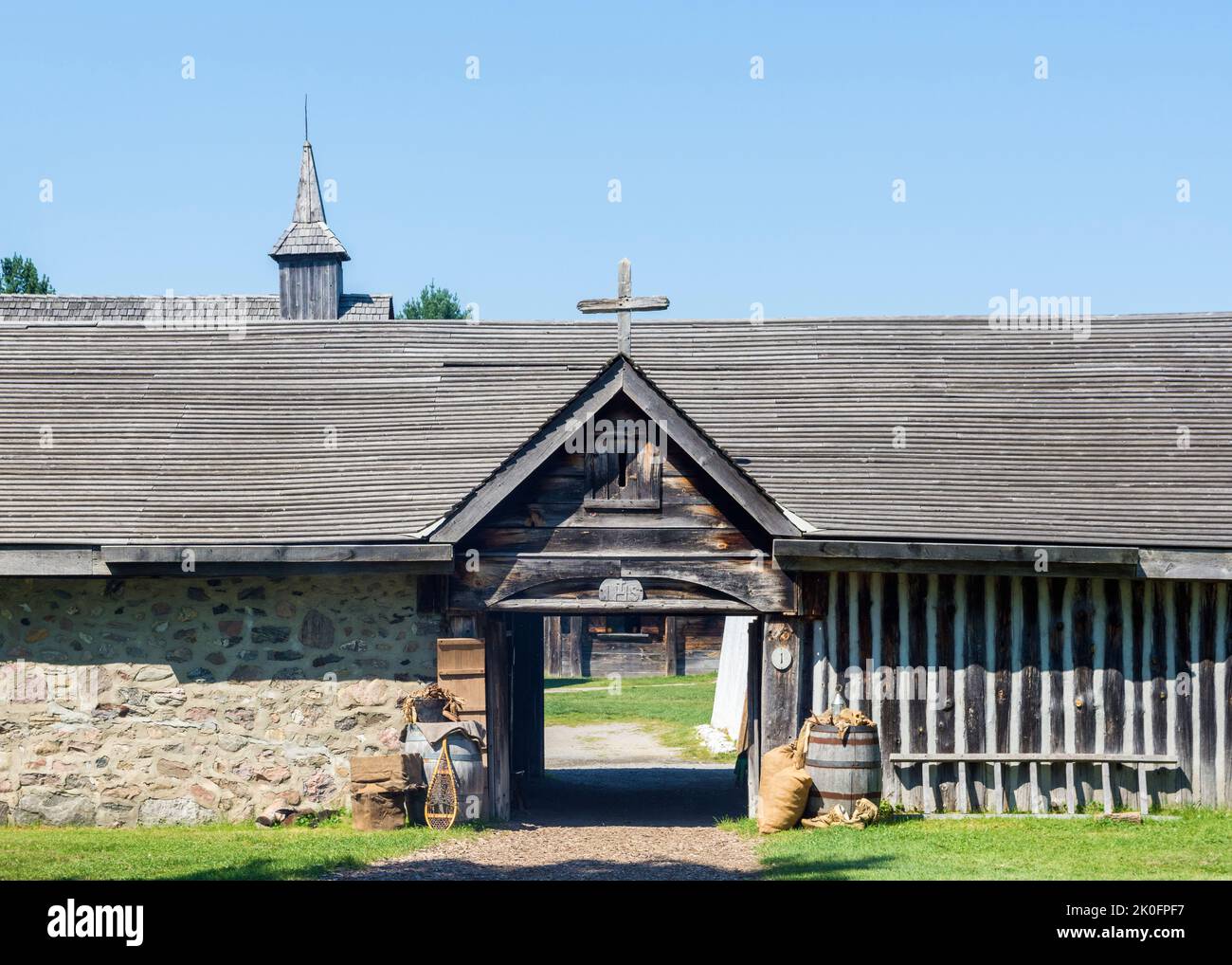 Reconstructed buildings of Jesuit settlement in Saint Marie Among the Hurons, Midland, Ontario, Canada Stock Photo