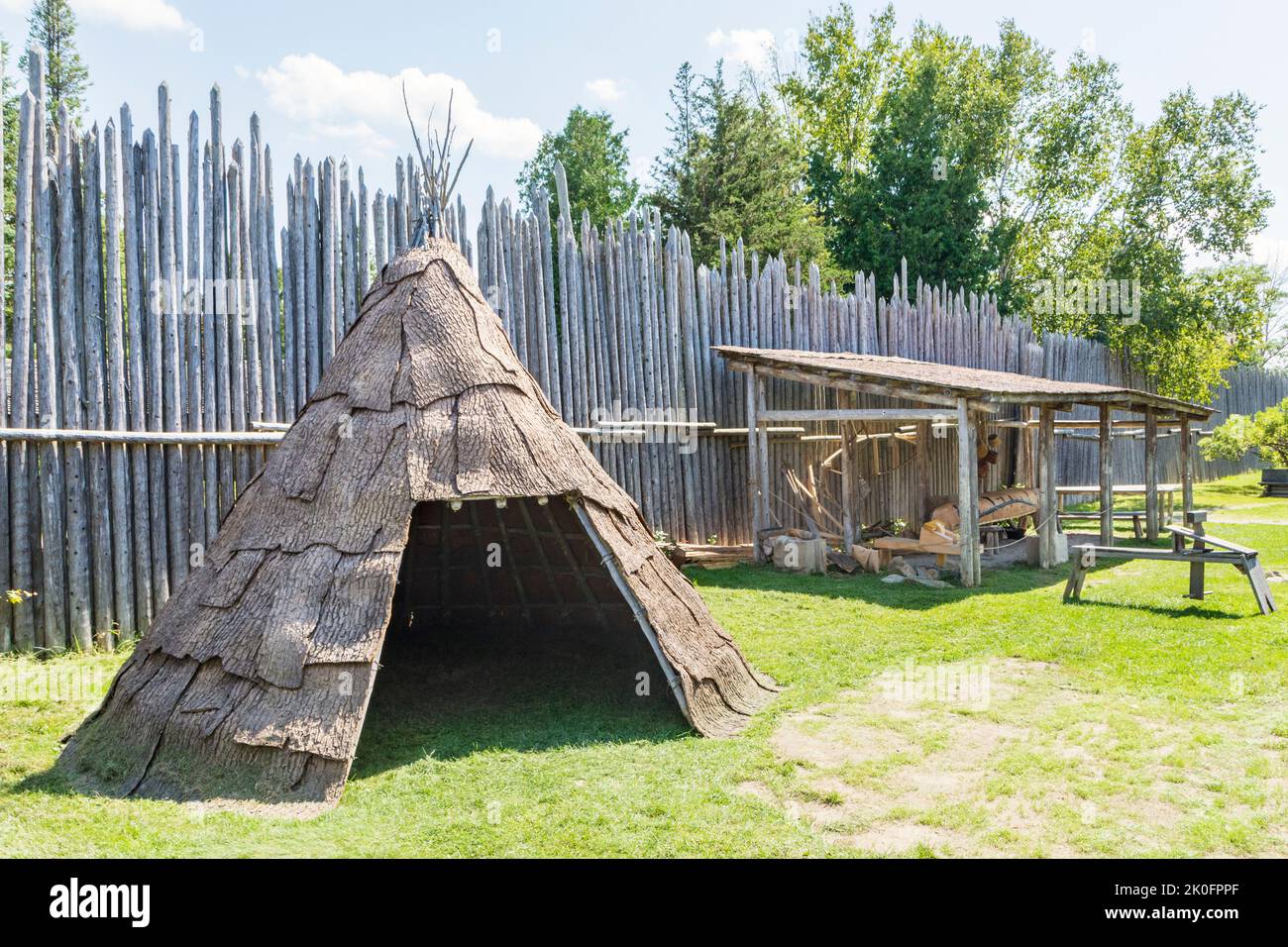 Wendat wigwam in Saint Marie Among the Hurons, Midland, Ontario, Canada Stock Photo