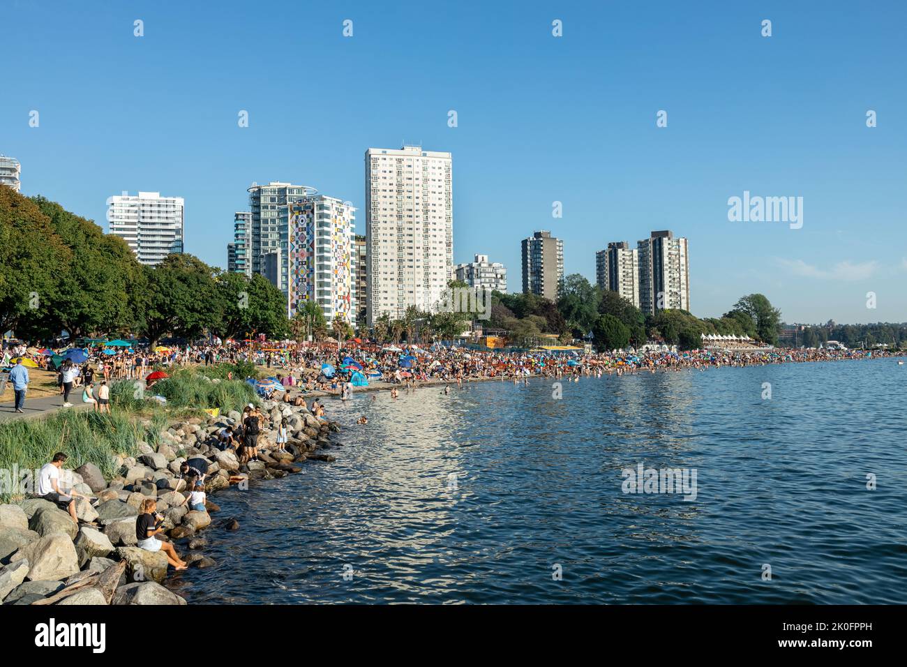 English Bay Beach full of people hours before Celebration of light