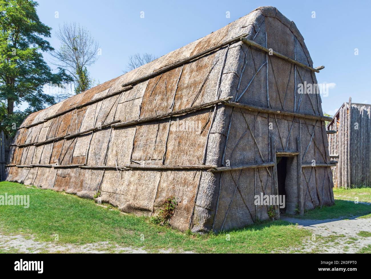 Wendat longhouse in Saint Marie Among the Hurons, Midland, Ontario, Canada Stock Photo