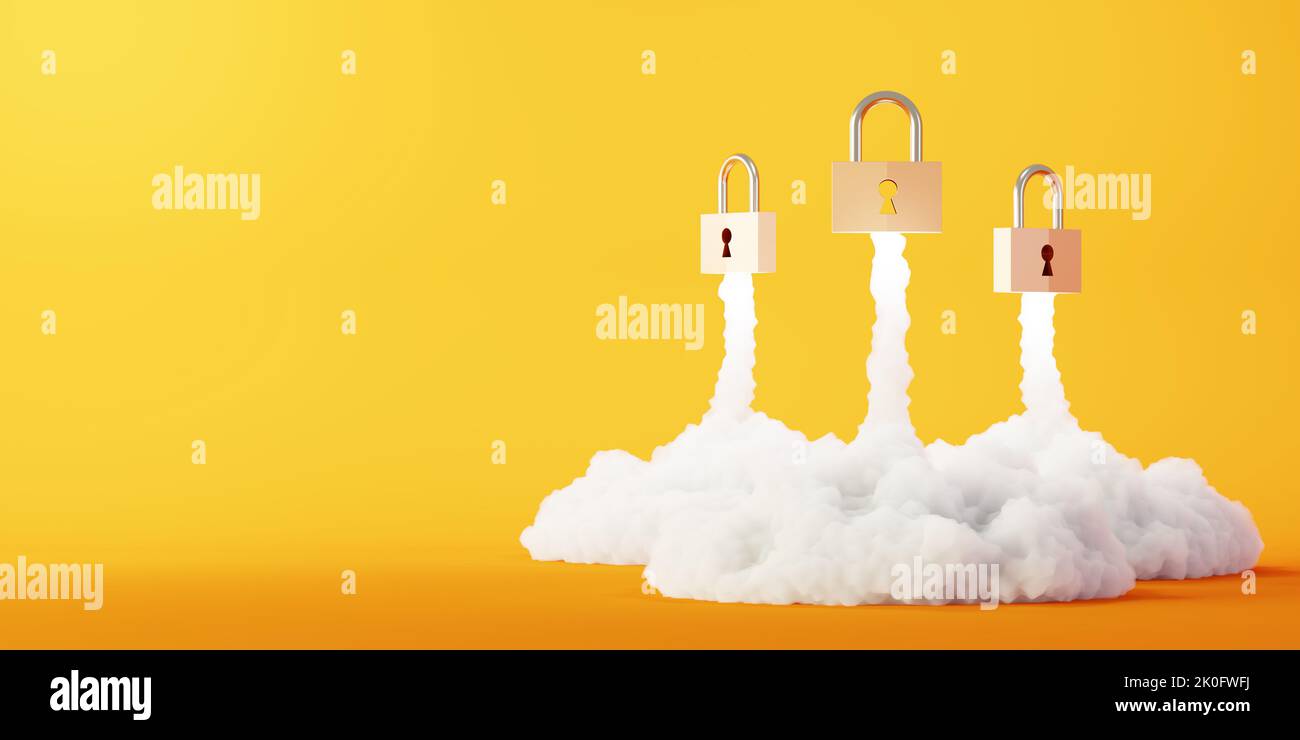 Padlock rocket, safety and self confidence concepts, 3d rendering Stock Photo
