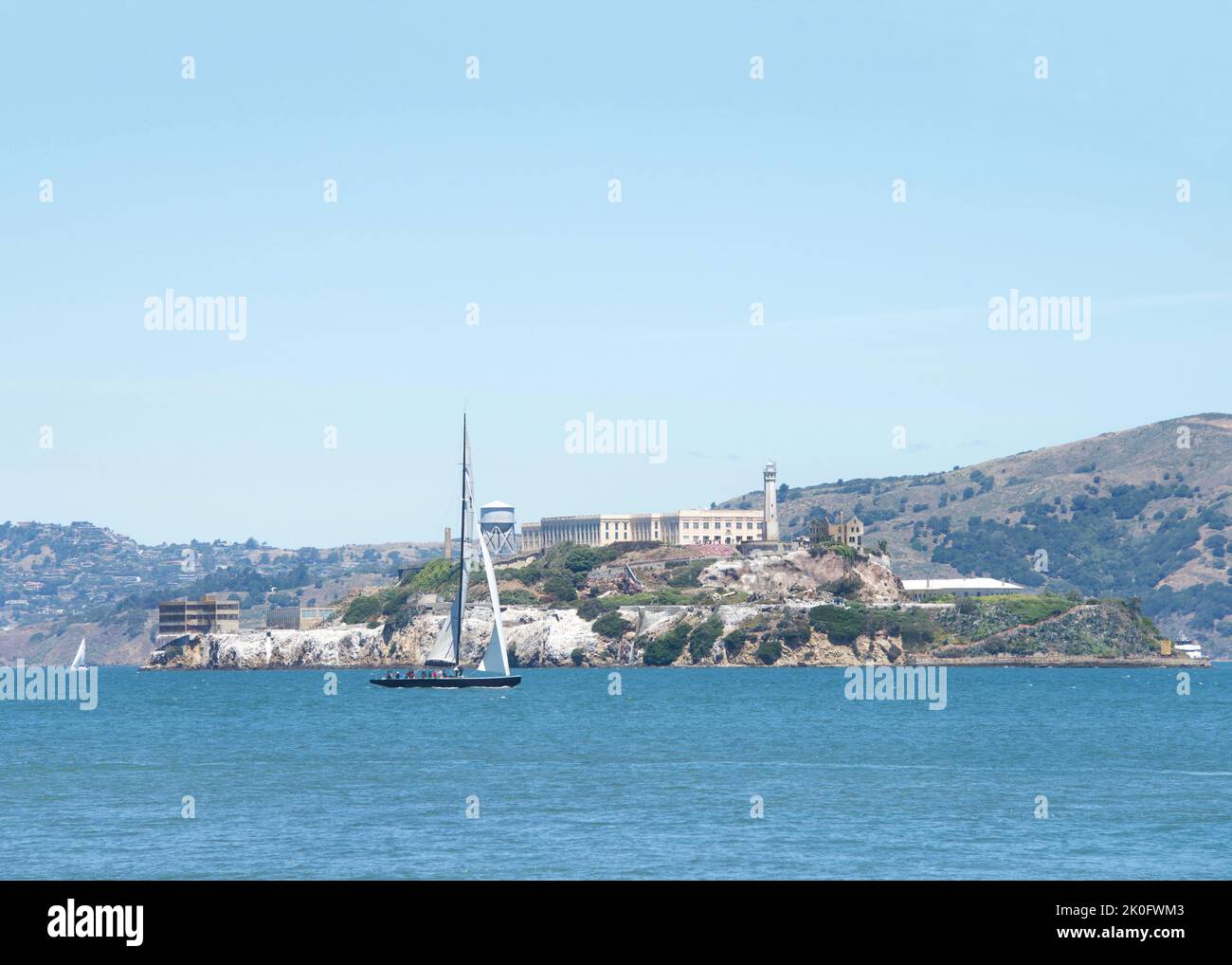 Alcatraz Island, 1.25 miles away from San Francisco. The island's facilities are managed by the National Park Service and it is open to the public for Stock Photo