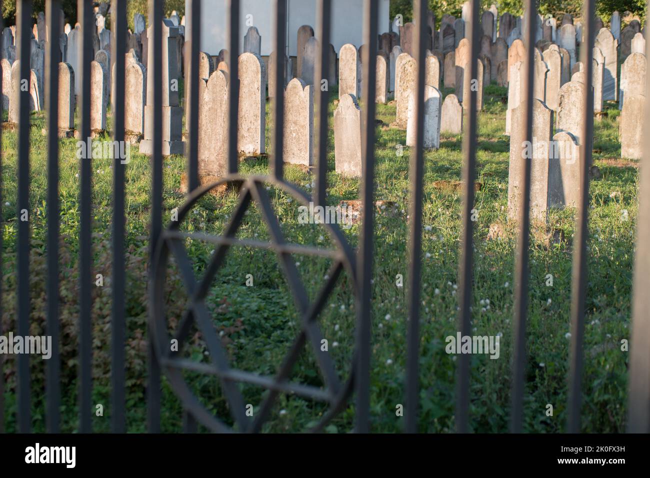 Bardejov, Slovakia. Historical Jewish cemetery from 18th to 20th century. The rows of graves are separated for women and men. The tombstones. Stock Photo
