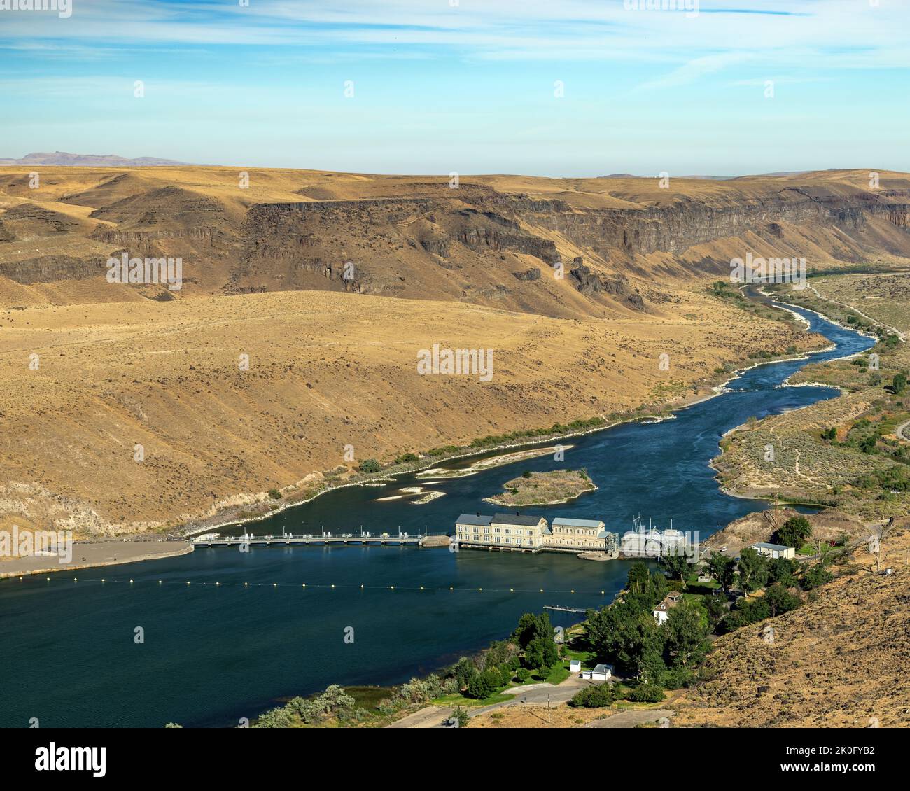 View from above of the Snake River in Idaho with Dam Stock Photo
