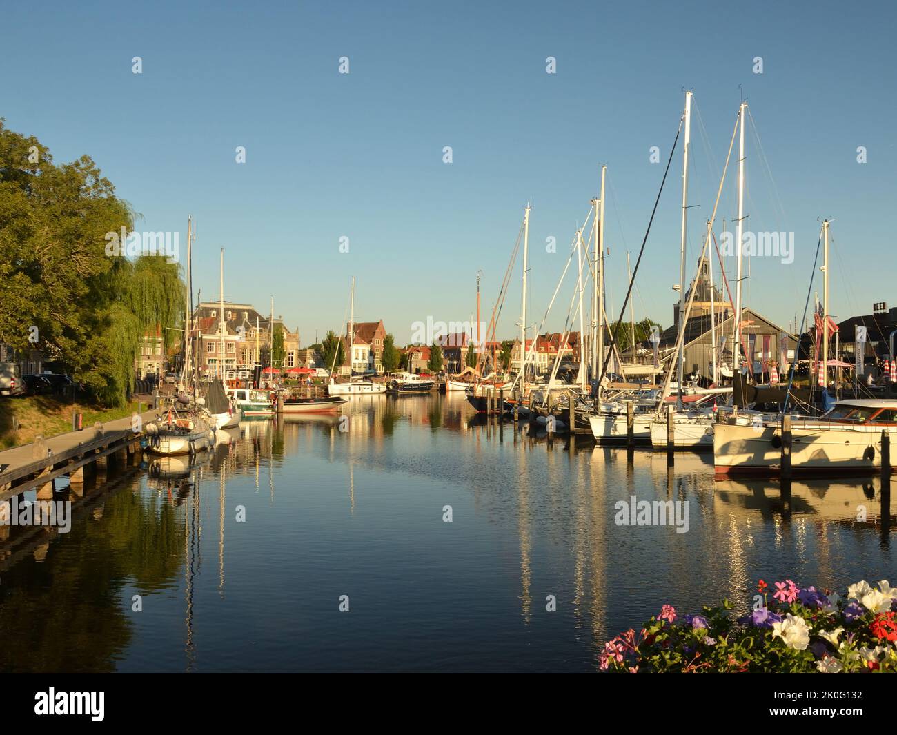 Boats in sunny weather at a marina in Enkhuizen, north Holland, Netherlands Stock Photo