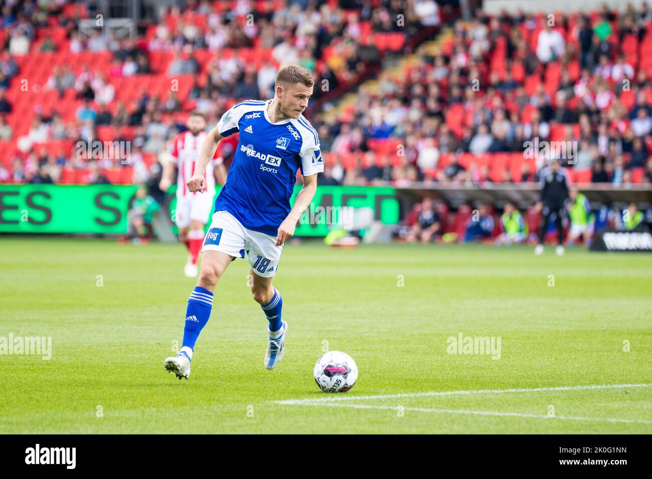 Aalborg, Denmark. 11th Sep, 2022. Alfred Finnbogason (18) of Lyngby Boldklub seen during the 3F Superliga match between Aalborg Boldklub and Lyngby Boldklub at Aalborg Portland Park in Aalborg. (Photo Credit: Gonzales Photo/Alamy Live News Stock Photo