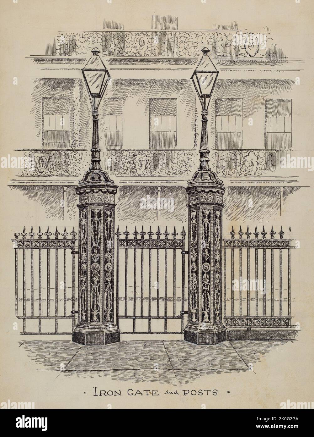 Cast Iron Gate and Fence, c. 1936. Stock Photo