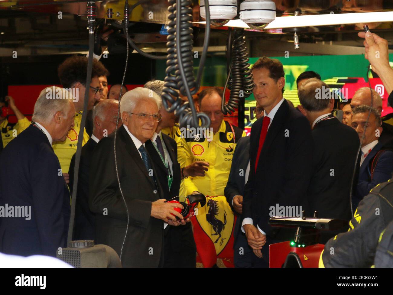 Monza, Italy. 11th Sep, 2022. MONZA, Italy, 11. September 2022; The President of the Italian Republic Sergio Mattarella visited the Ferrari F1 Garage and has been guest of John ELKAN, Parco di Monza, Autodromo, Formula One, F1, Italian Grand Prix, Grosser Preis von Italien, GP d'Italie, Motorsport, Formel1, -Honorarpflichtiges Foto, Fee liable image, Copyright © Arthur THILL /ATP images Credit: SPP Sport Press Photo. /Alamy Live News Stock Photo