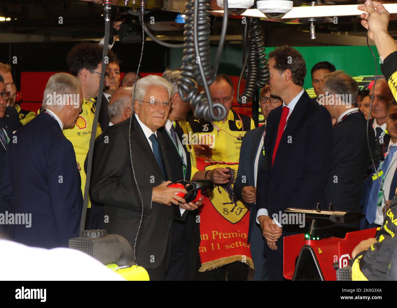 Monza, Italy. 11th Sep, 2022. MONZA, Italy, 11. September 2022; The President of the Italian Republic Sergio Mattarella visited the Ferrari F1 Garage and has been guest of John ELKAN, Parco di Monza, Autodromo, Formula One, F1, Italian Grand Prix, Grosser Preis von Italien, GP d'Italie, Motorsport, Formel1, -Honorarpflichtiges Foto, Fee liable image, Copyright © Arthur THILL /ATP images Credit: SPP Sport Press Photo. /Alamy Live News Stock Photo