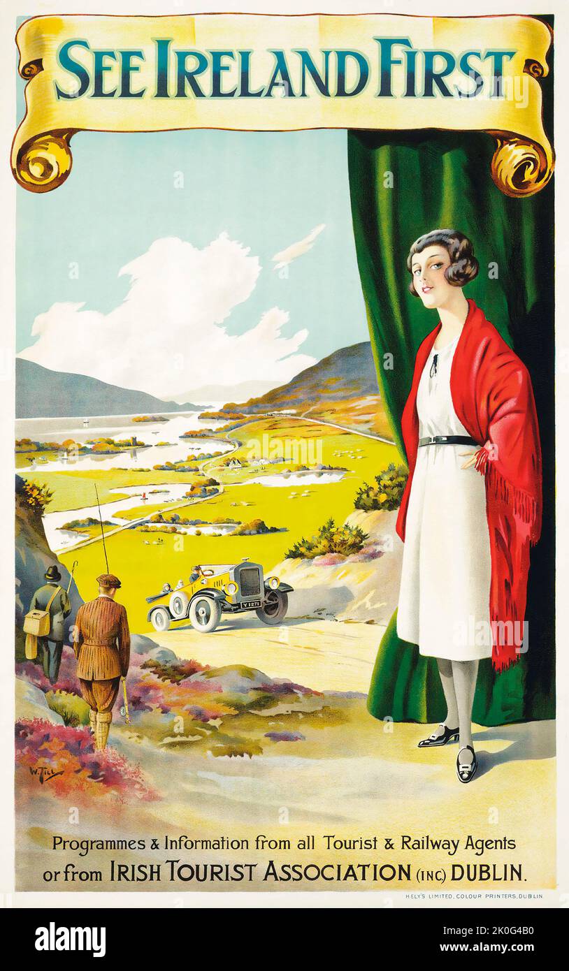 Walter Till - SEE IRELAND FIRST Travel poster c 1925 - Irish Tourist Association Dublin. Irish travel poster. Unknown artist. Stock Photo