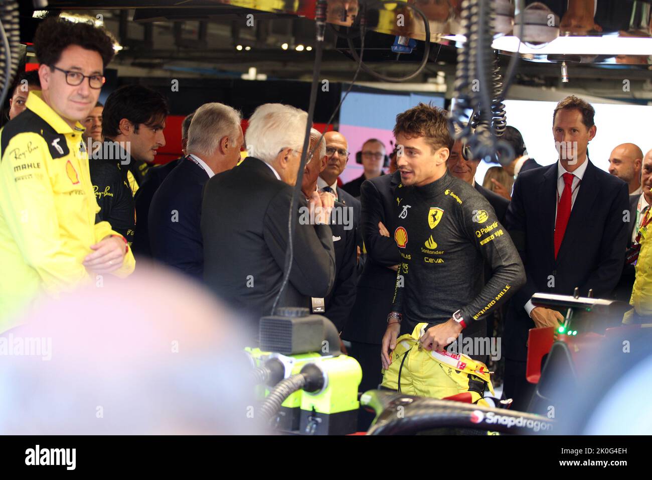 Monza, Italy. 11th Sep, 2022. MONZA, Italy, 11. September 2022; The President of the Italian Republic Sergio Mattarella visited the Ferrari F1 Garage to meet Charles LECLERC and has been guest of John ELKAN, Parco di Monza, Autodromo, Formula One, F1, Italian Grand Prix, Grosser Preis von Italien, GP d'Italie, Motorsport, Formel1, -Honorarpflichtiges Foto, Fee liable image, Copyright © Arthur THILL /ATP images Credit: SPP Sport Press Photo. /Alamy Live News Stock Photo