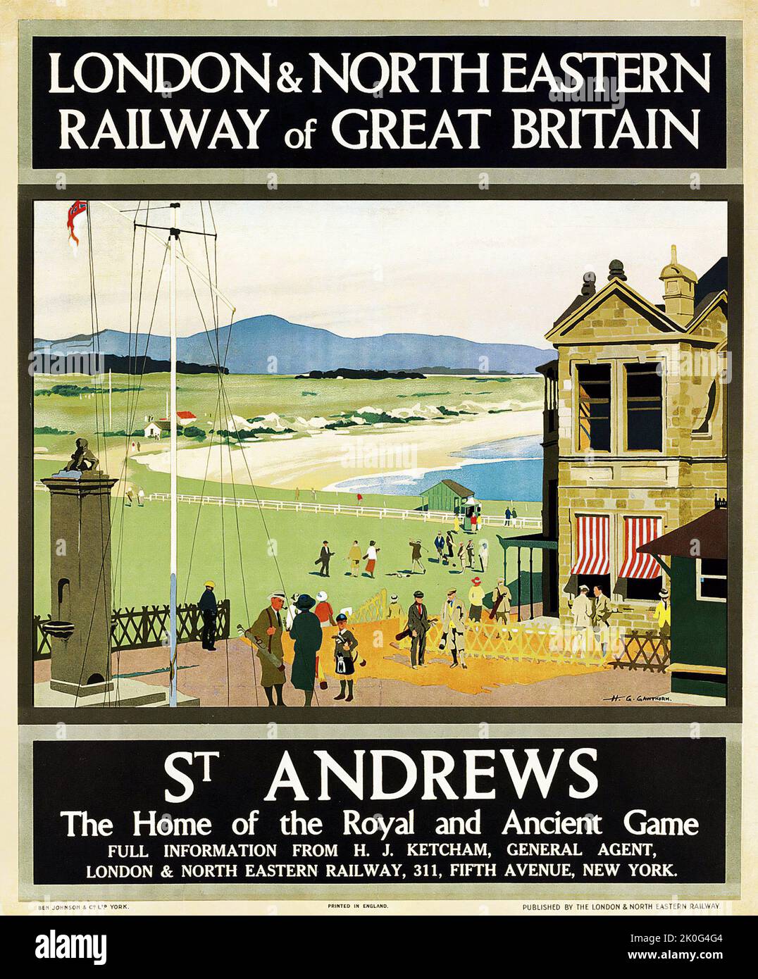 Travel poster - Henry George Gawthorn artwork (1879-1941) ST. ANDREWS The Home of the Royal and Ancient Game (golf) c 1925 Stock Photo