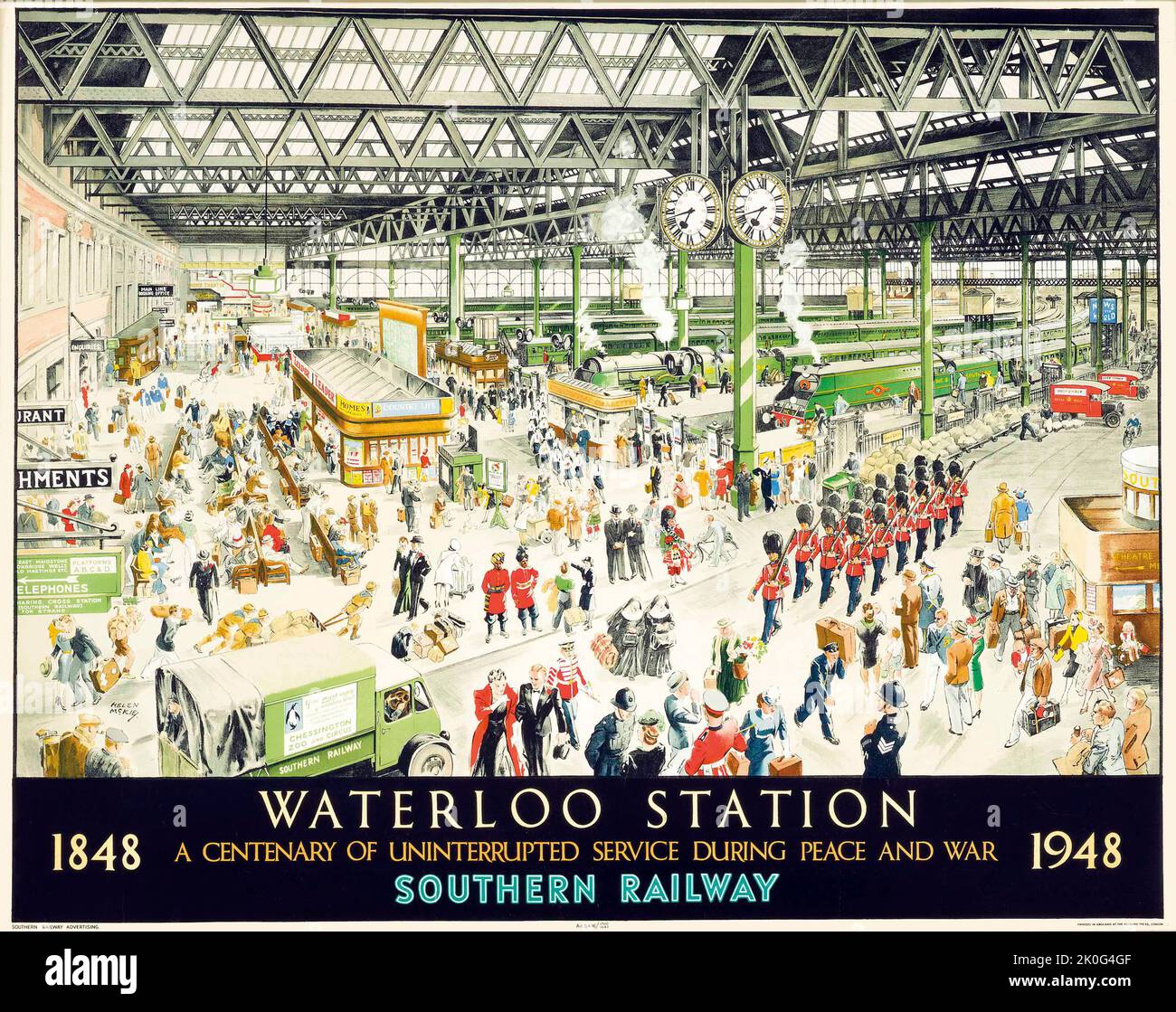 Southern Railway - Vintage Poster - Helen Madeleine McKie - WATERLOO STATION, WAR - 1947 Stock Photo