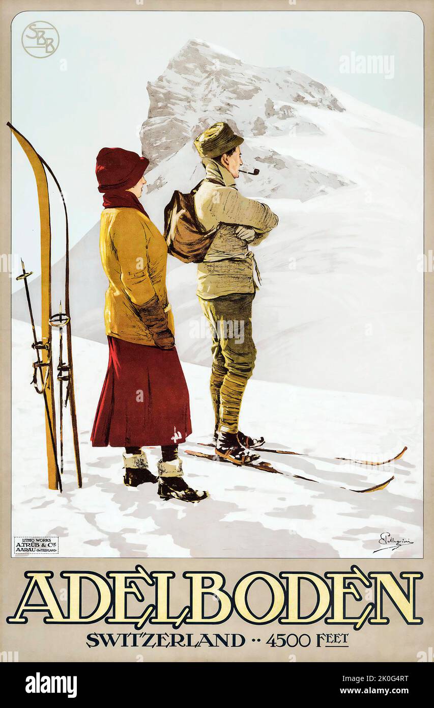 Carlo Pellegrini (1866-1937) ADELBODEN Schweiz, Suisse, Switzerland - Travel poster Stock Photo