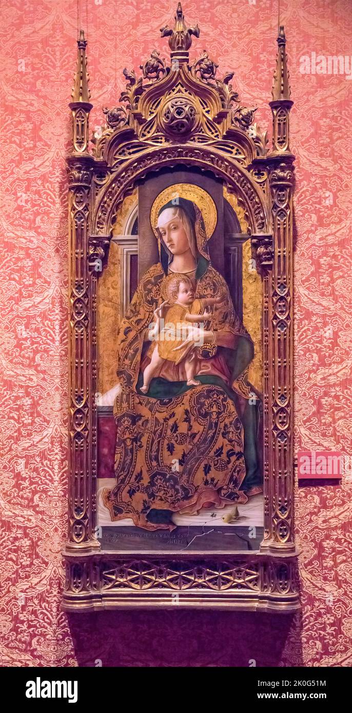 Madonna and Child Enthroned by Carlo Crivelli 1472 Tempera on Wood painting in the Metropolitan Museum of Art (MET) Manhattan, NYC, USA Stock Photo