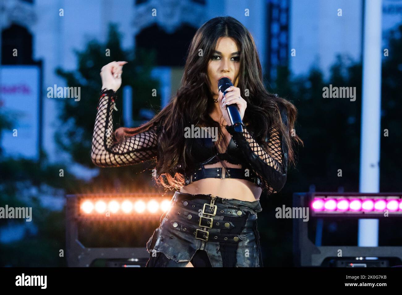 Madrid, Spain. 11th Sep, 2022. Singer Lorena Medina performs during the 2022 Vuelta a España trophy delivery ceremony in Madrid. (Photo by Atilano Garcia/SOPA Images/Sipa USA) Credit: Sipa USA/Alamy Live News Stock Photo