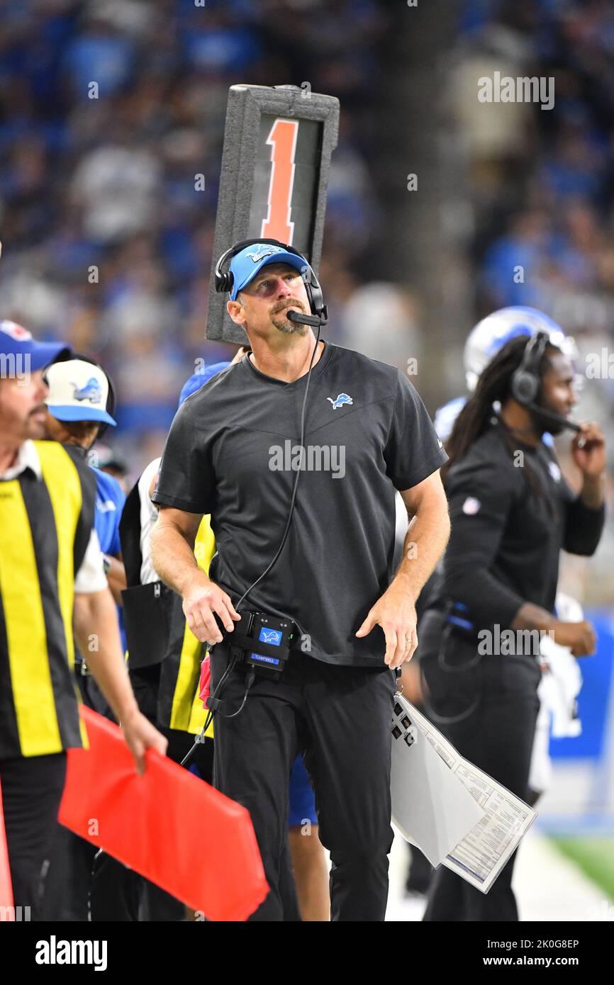 DETROIT, MI - SEPTEMBER 24: Detroit Lions OT (67) Matt Nelson gets carted  off during the game between Atlanta Falcons and Detroit Lions on September  24, 2023 at Ford Field in Detroit