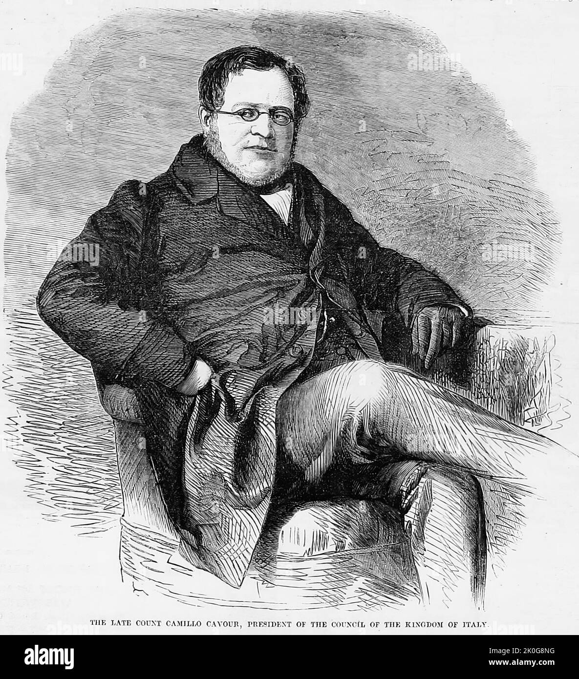 The late Camillo Benso, Count of Cavour, President of the Council of the Kingdom of Italy (1861). 19th century illustration from Frank Leslie's Illustrated Newspaper Stock Photo