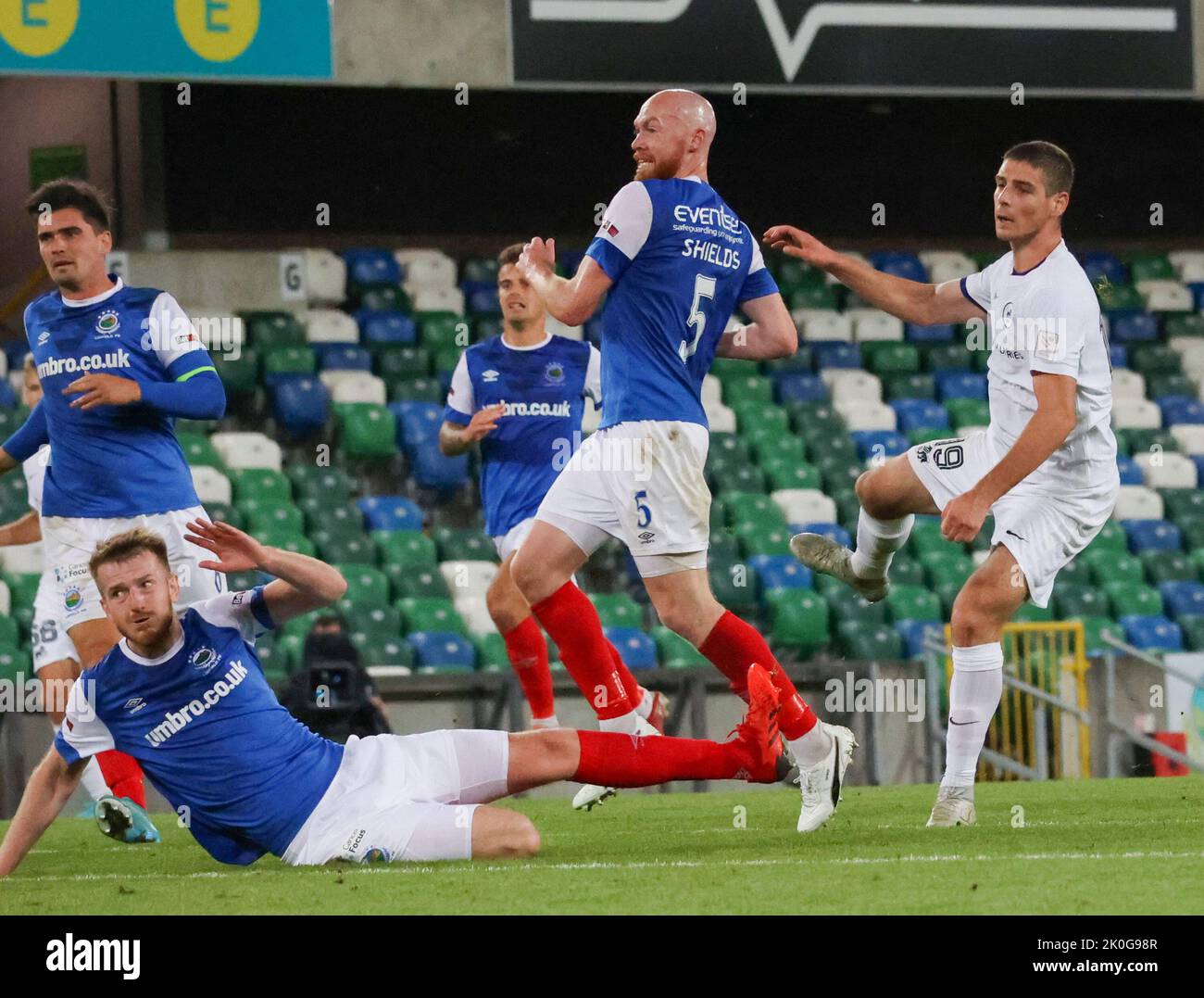 Budapest, Hungary. 31st August, 2023. Barnabas Varga of Ferencvarosi TC  competes for the ball with Nassim Hnid of FK Zalgiris Vilnius during the  UEFA Europa Conference League Play Off Round Second Leg