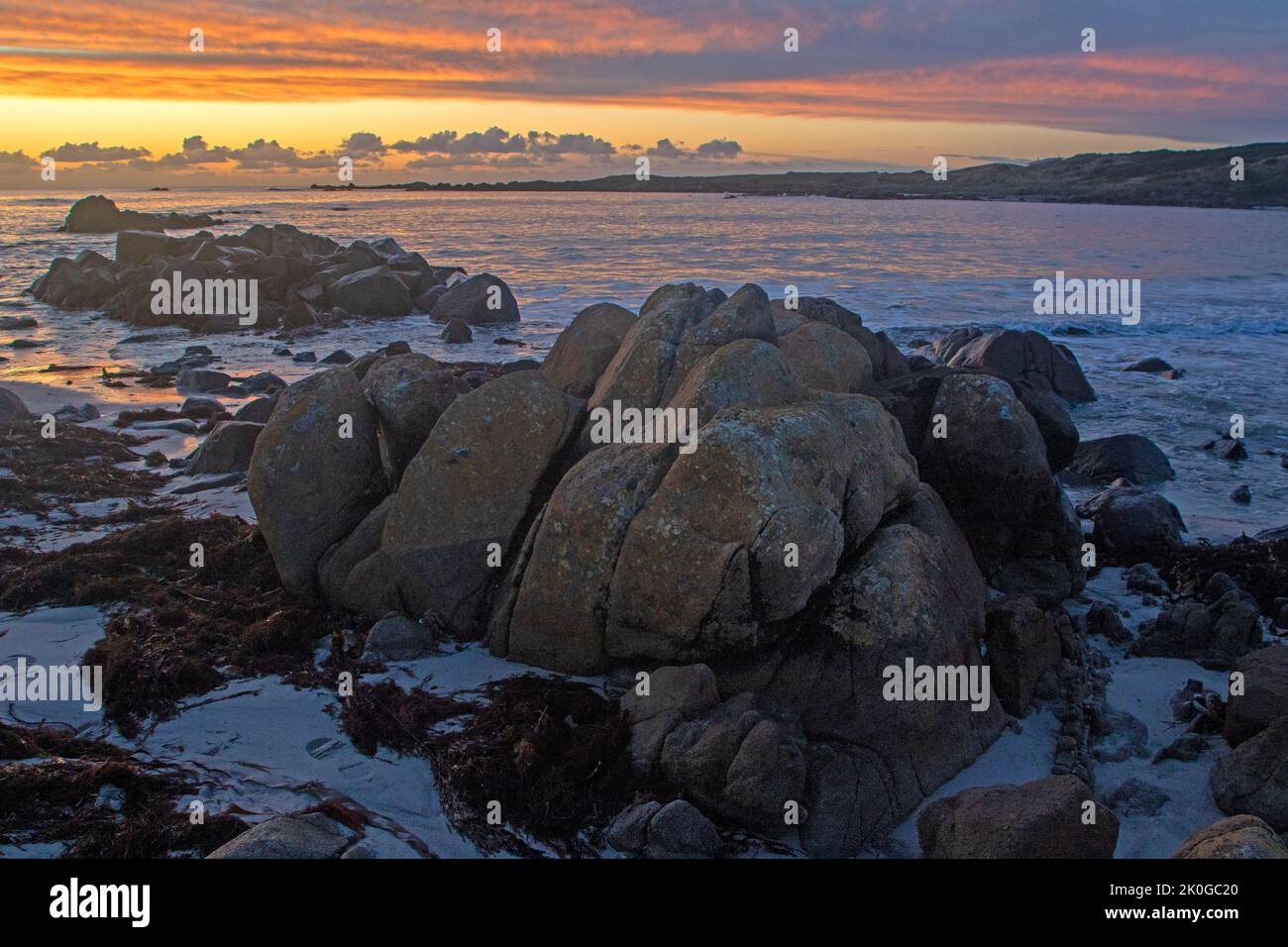 Sunset on the west coast of King Island Stock Photo
