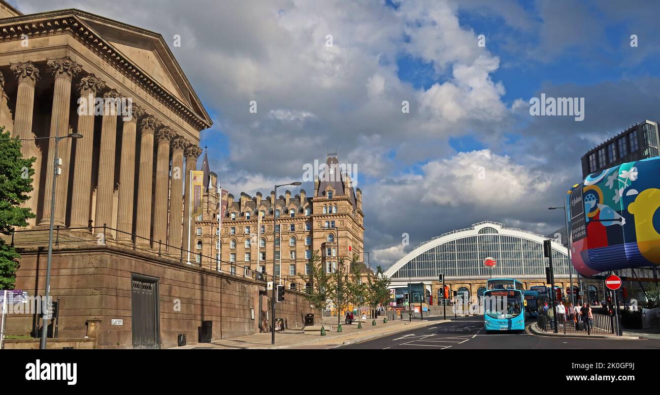 St Georges Place, St Georges Hall & Lime Street, central Liverpool, Merseyside, England, UK, L1 1LQ Stock Photo