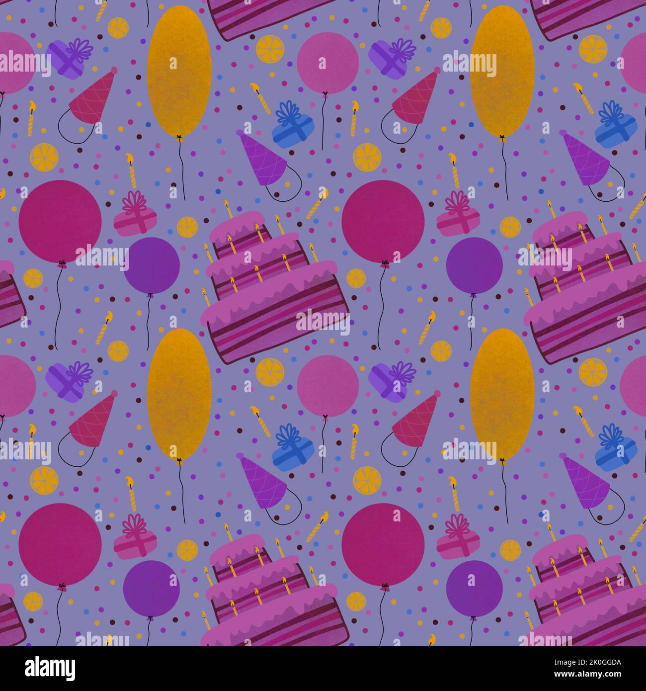 Birthday cake and balloons seamless festive pattern for kids and ...