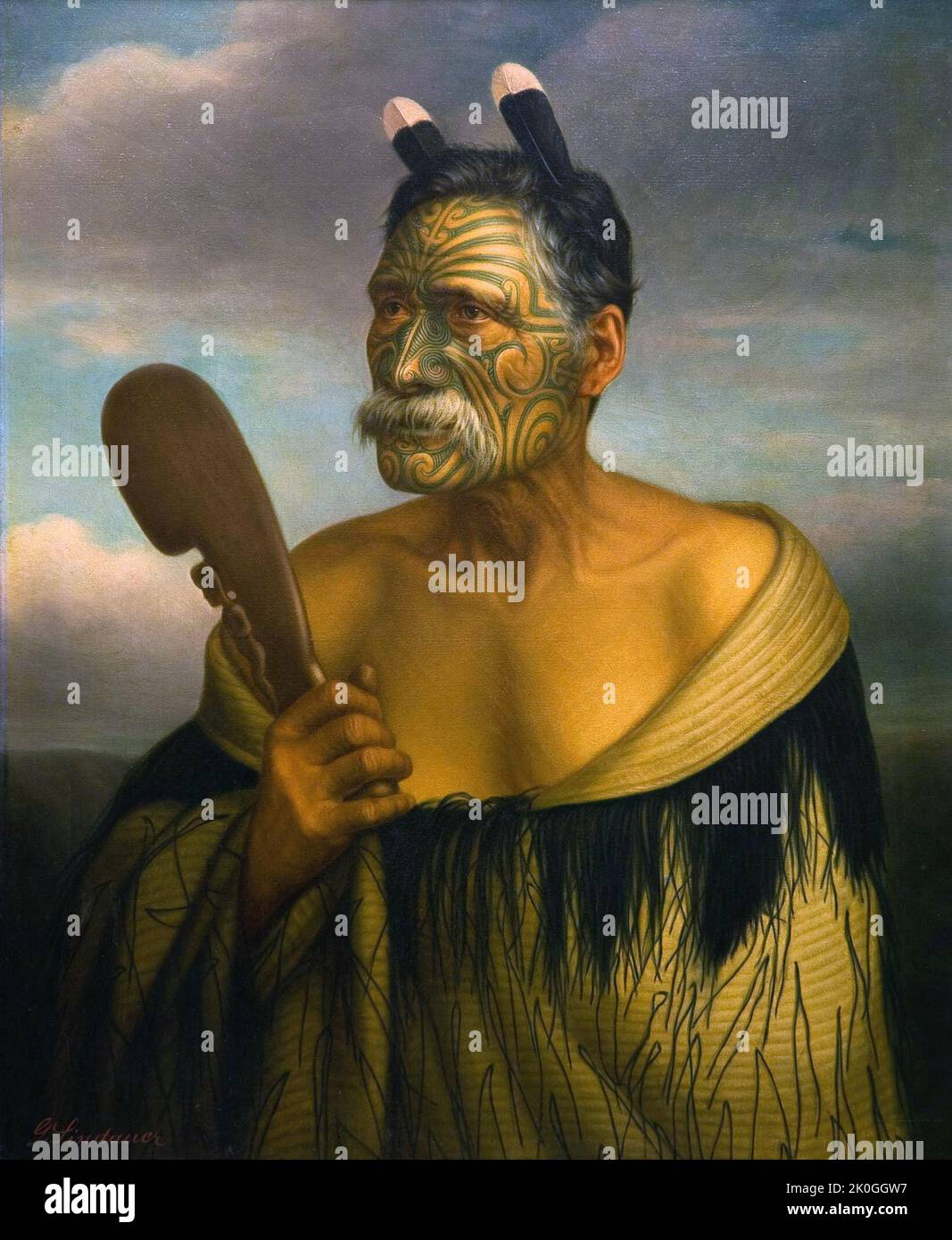 portrait of the Maori chief, Kewene Te Haho, by Gottfried Landauer Stock Photo
