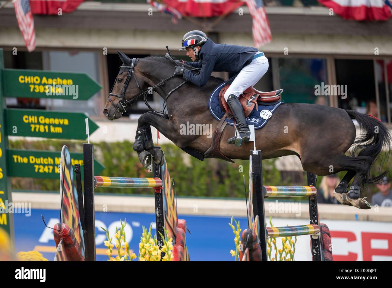 Calgary, Alberta, Canada, 11 September 2022. Marc Dilasser (FRA) riding Arioto du Gevres, CSIO Spruce Meadows Masters, - CP Grand Prix: Credit Peter Llewellyn/Alamy Live News Stock Photo