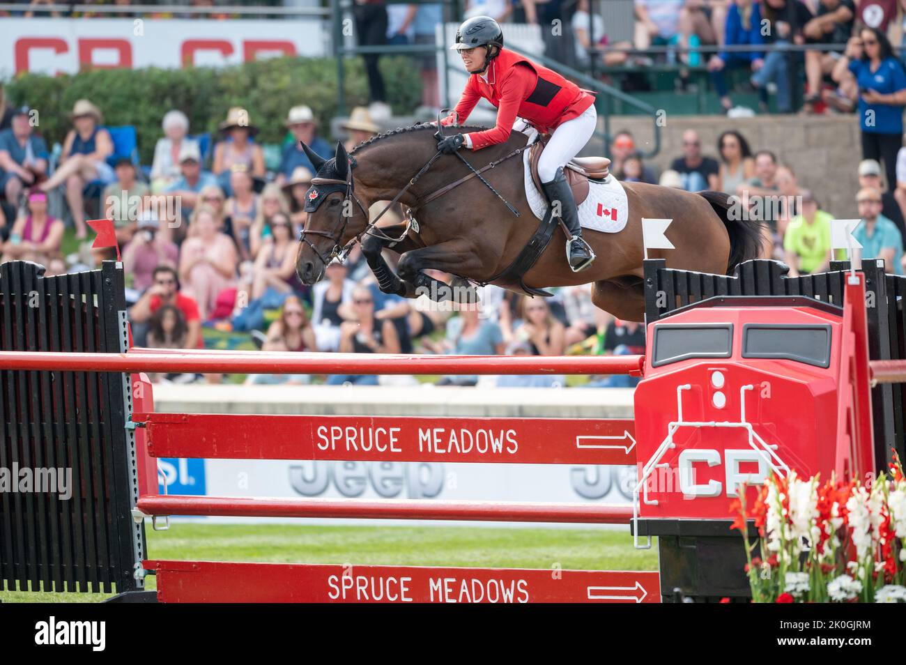 Calgary, Alberta, Canada, 11 September 2022. Amy Millar (CAN) riding Truman, CSIO Spruce Meadows Masters, - CP Grand Prix: Credit Peter Llewellyn/Alamy Live News Stock Photo
