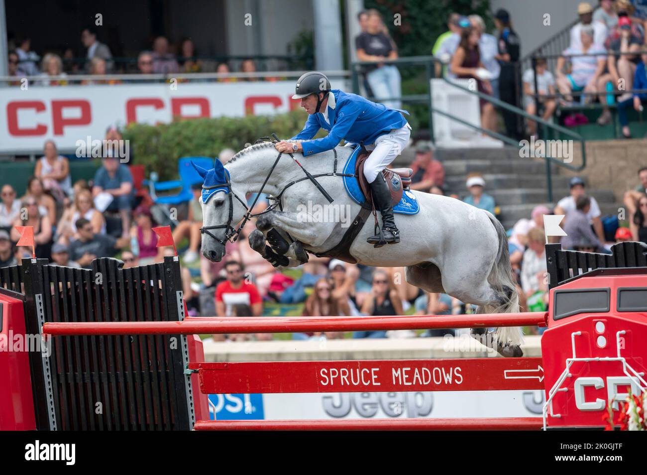 Calgary, Alberta, Canada, 11 September 2022. Jur Vrieling (NED) riding Long John Silver 3, CSIO Spruce Meadows Masters, - CP Grand Prix: Credit Peter Llewellyn/Alamy Live News Stock Photo