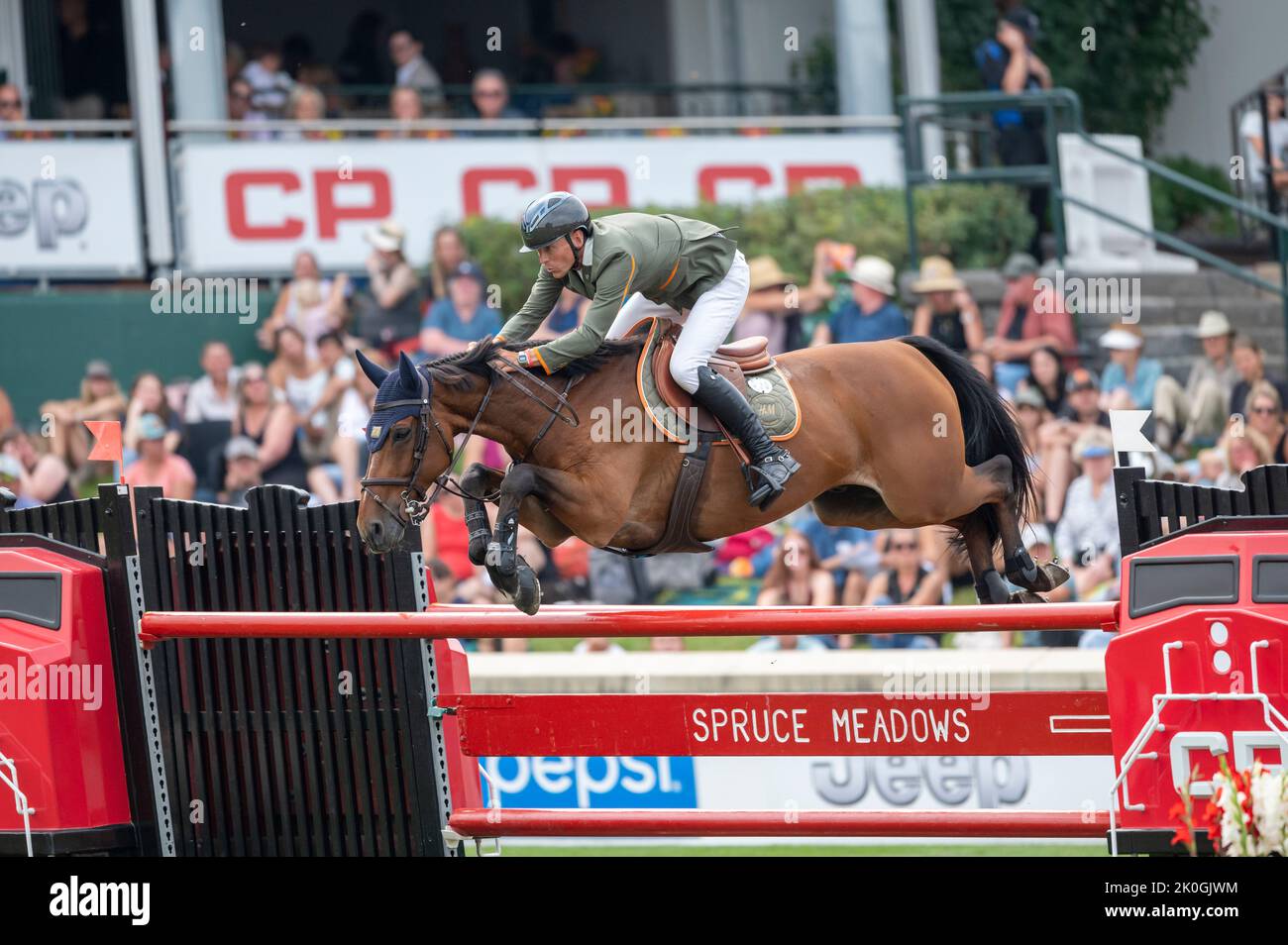 Calgary, Alberta, Canada, 11 September 2022. Peder Fredricson (SWE) H&M All In, CSIO Spruce Meadows Masters, - CP Grand Prix: Credit Peter Llewellyn/Alamy Live News Stock Photo