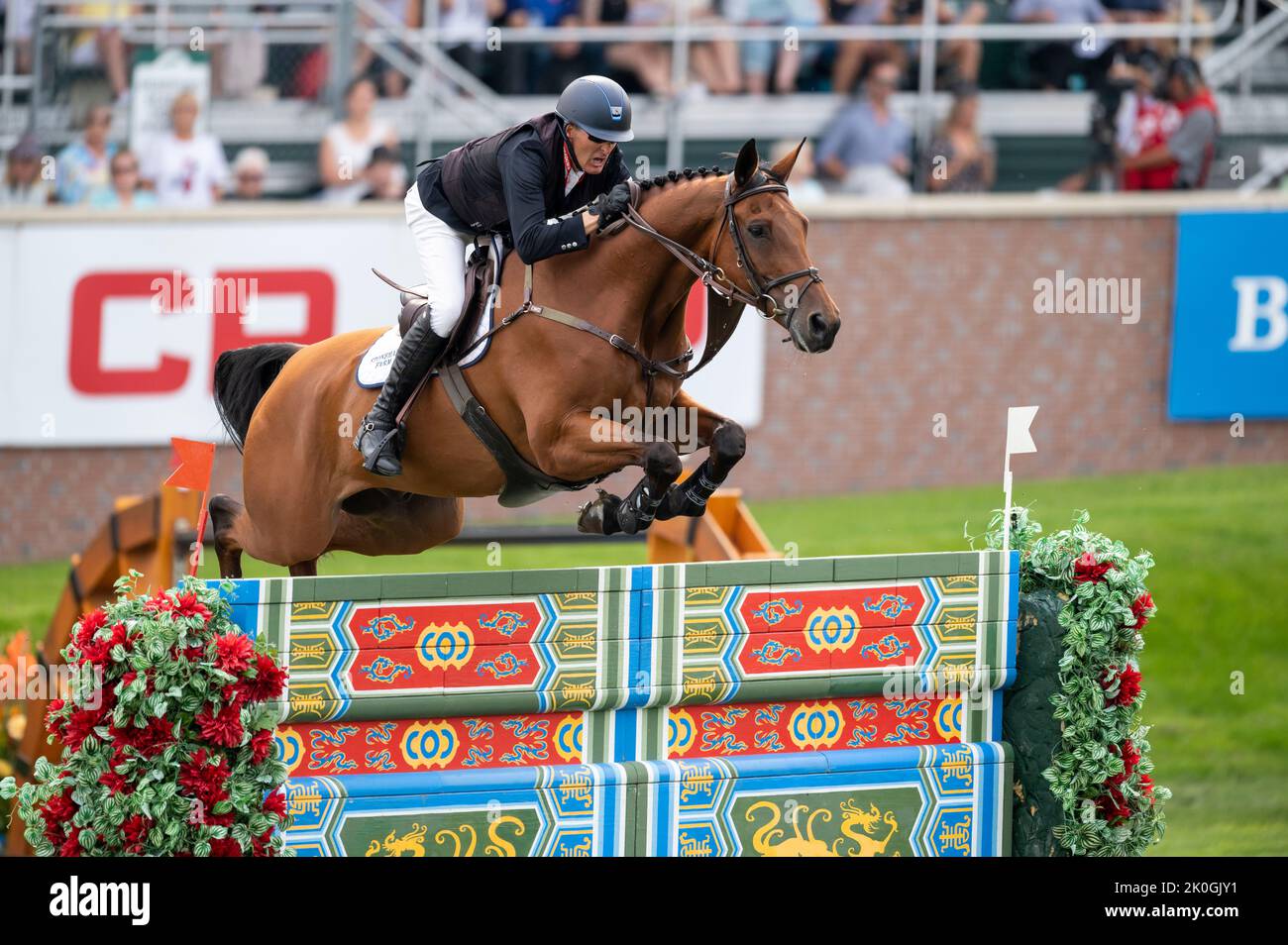 Calgary, Alberta, Canada, 11 September 2022. Paul O'Shea (IRL) riding Imerald van't Voorhof, CSIO Spruce Meadows Masters, - CP Grand Prix: Credit Peter Llewellyn/Alamy Live News Stock Photo