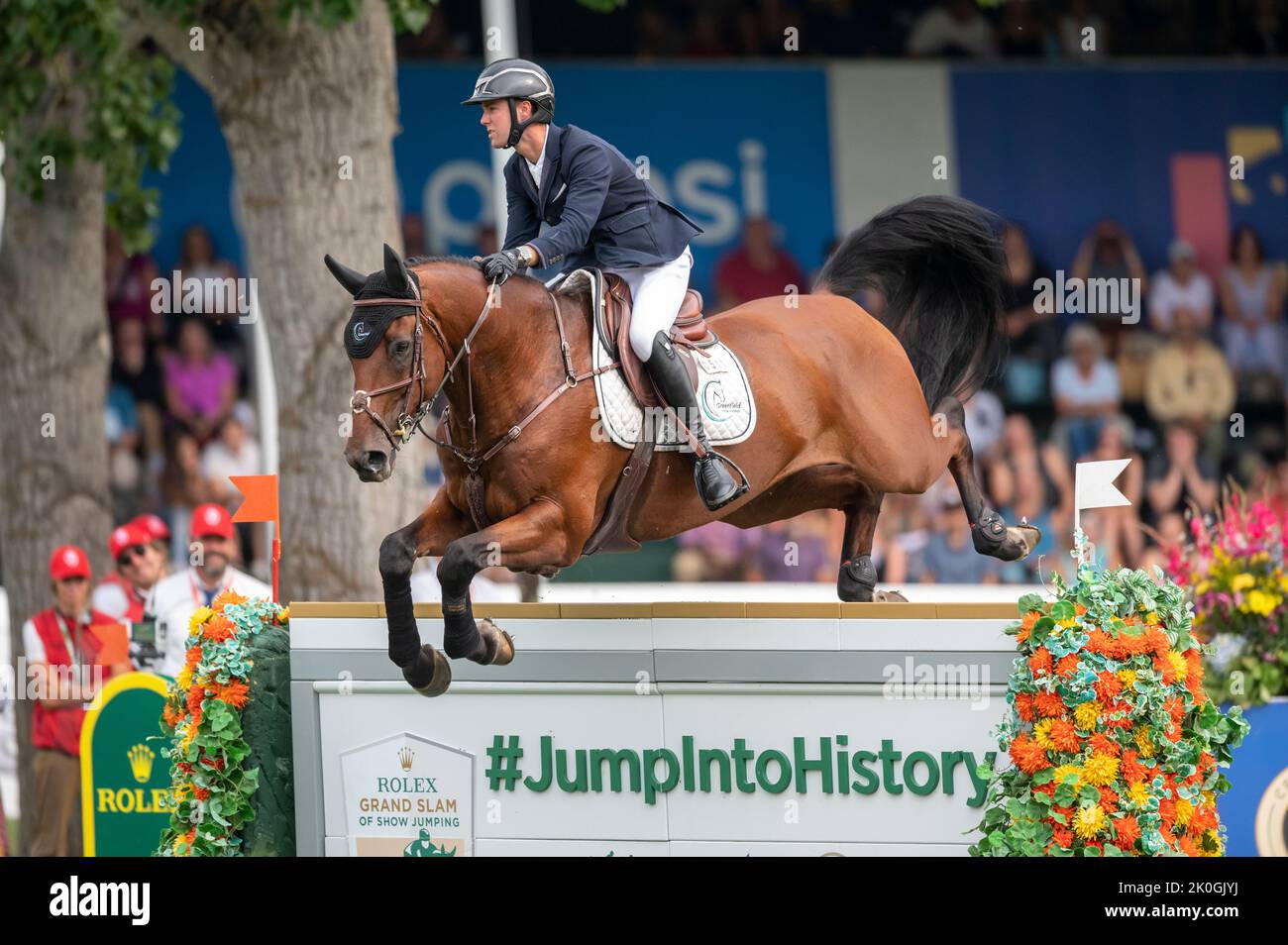 Calgary, Alberta, Canada, 11 September 2022. Gilles Thomas (BEL) riding Aretino 13, CSIO Spruce Meadows Masters, - CP Grand Prix: Credit Peter Llewellyn/Alamy Live News Stock Photo