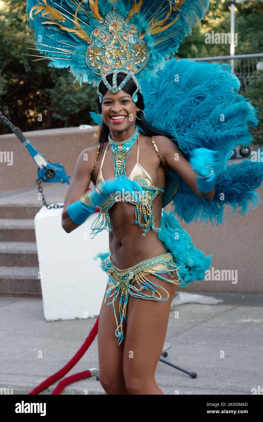 A Caribbean dancer giving a street performance in Montreal.Quebec ,Canada Stock Photo
