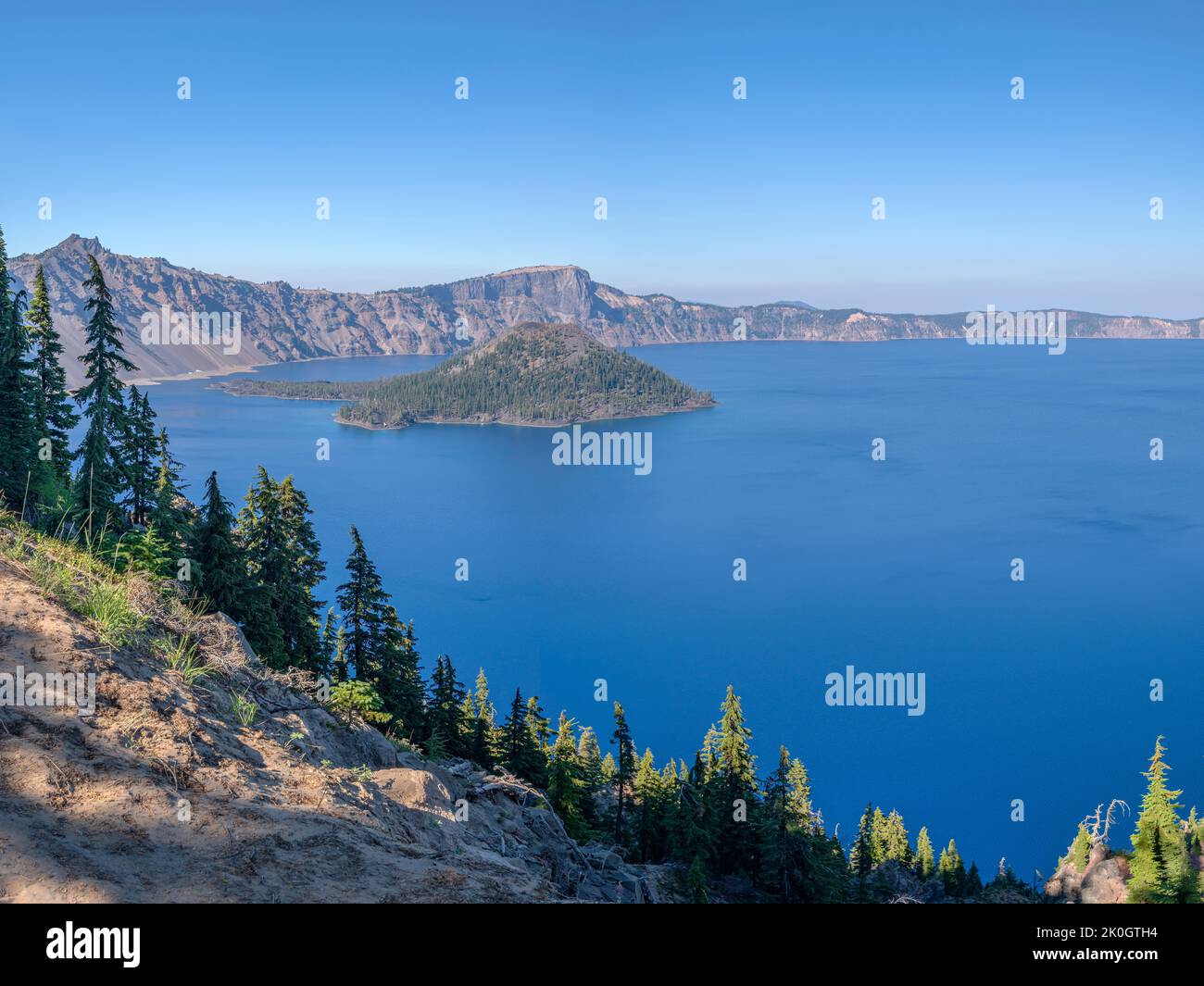Crater Lake and surrounding nature Oregon state. Stock Photo