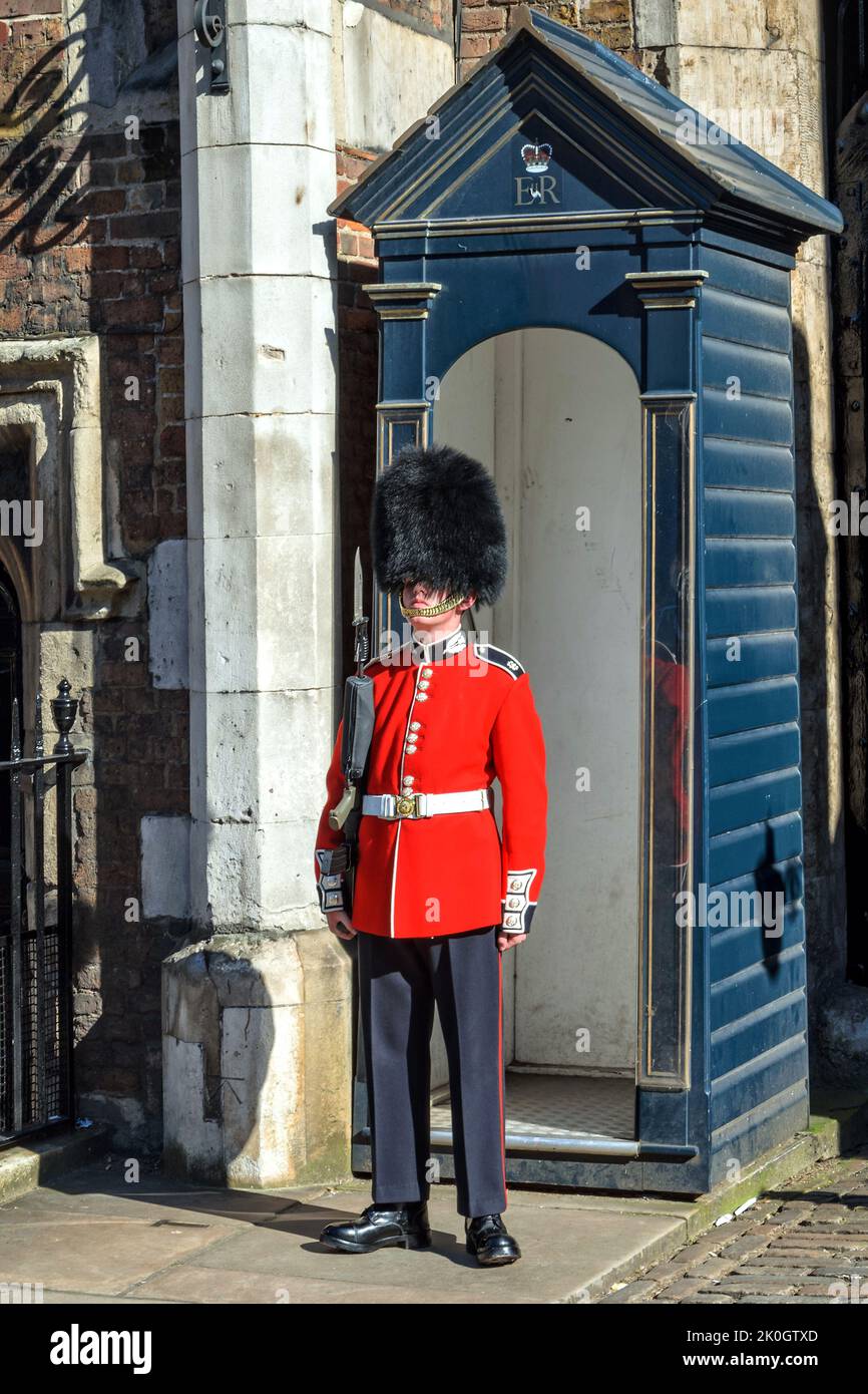 London, United Kingdom - July 23, 2012: Queen's Guard or Queen's Life Guard at St. James palace on 23rd of July 17, 2012 in London, England Stock Photo