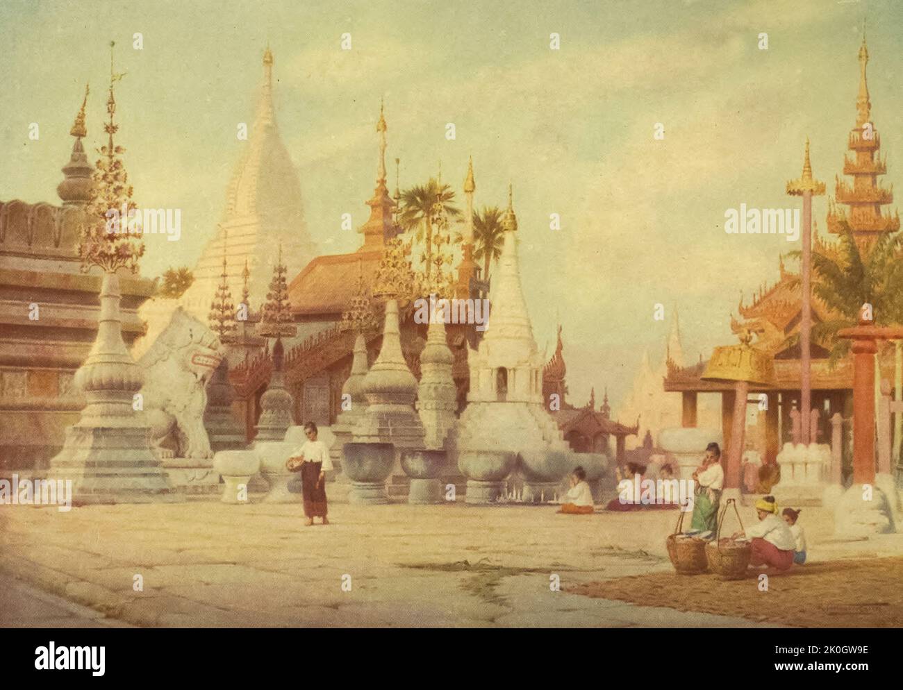 Platform of the Shwe Zigon Pagoda — Pagan from the book ' Burma ' painted and described by Kelly, R. Talbot (Robert Talbot), 1861-1934 Publication date 1905 Publisher London : Adam and Charles Black Stock Photo