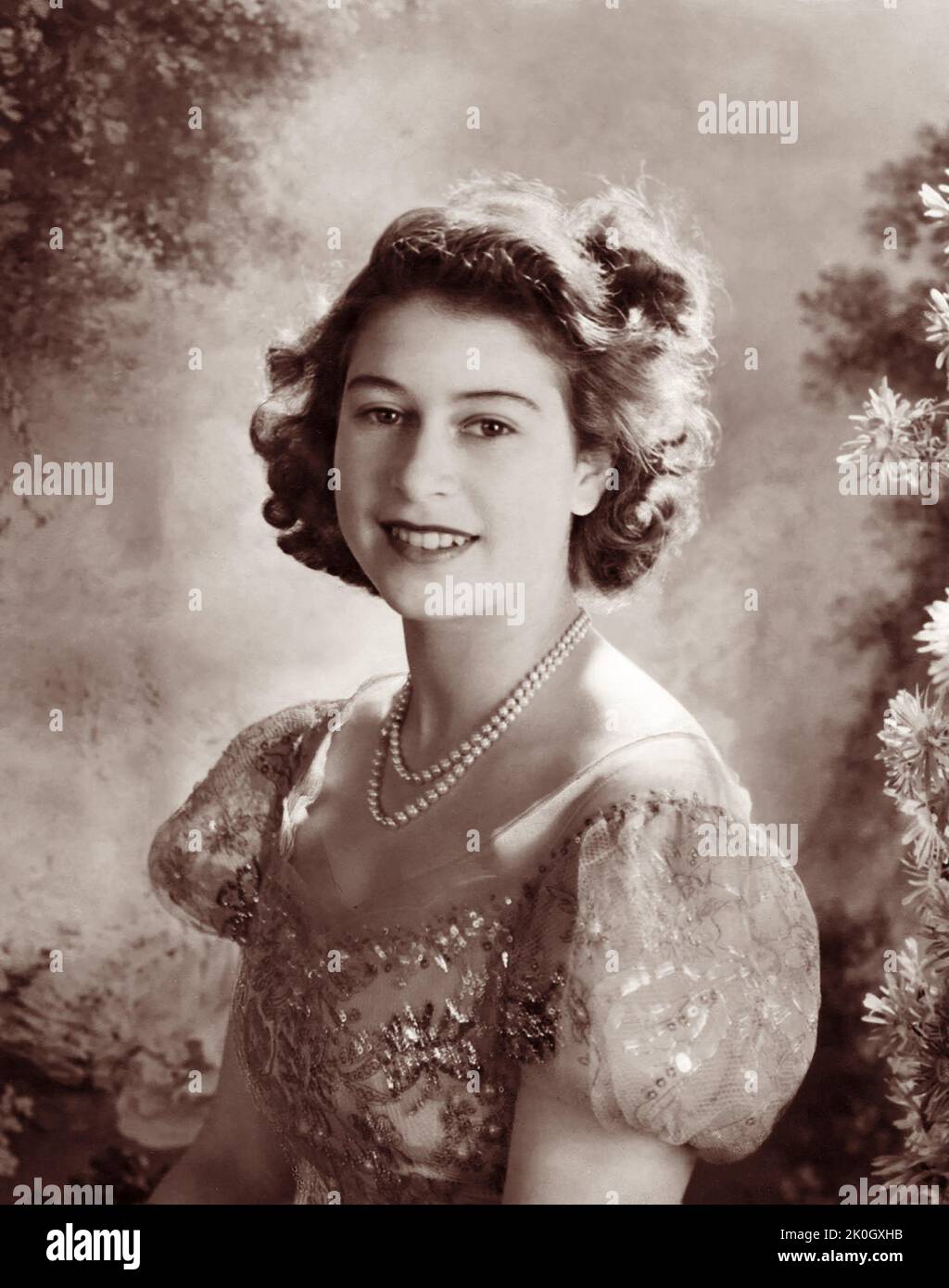 Young Princess Elizabeth (Later Queen Elizabeth II) in a 1946 studio portrait near the time of her 20th birthday. Stock Photo