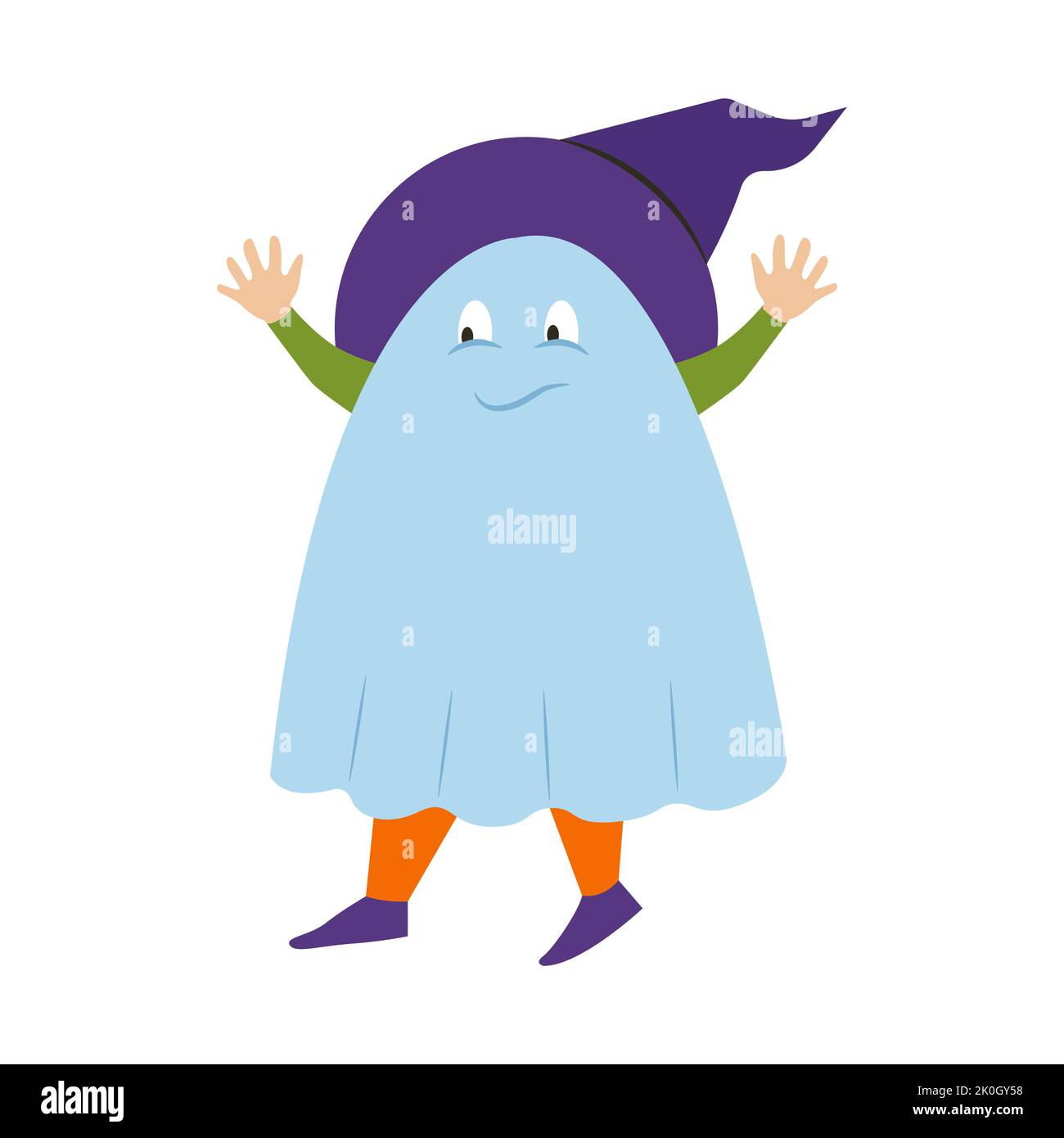 A child in a ghost costume for Halloween. A child in a carnival costume. Vector illustration in flat style Stock Vector