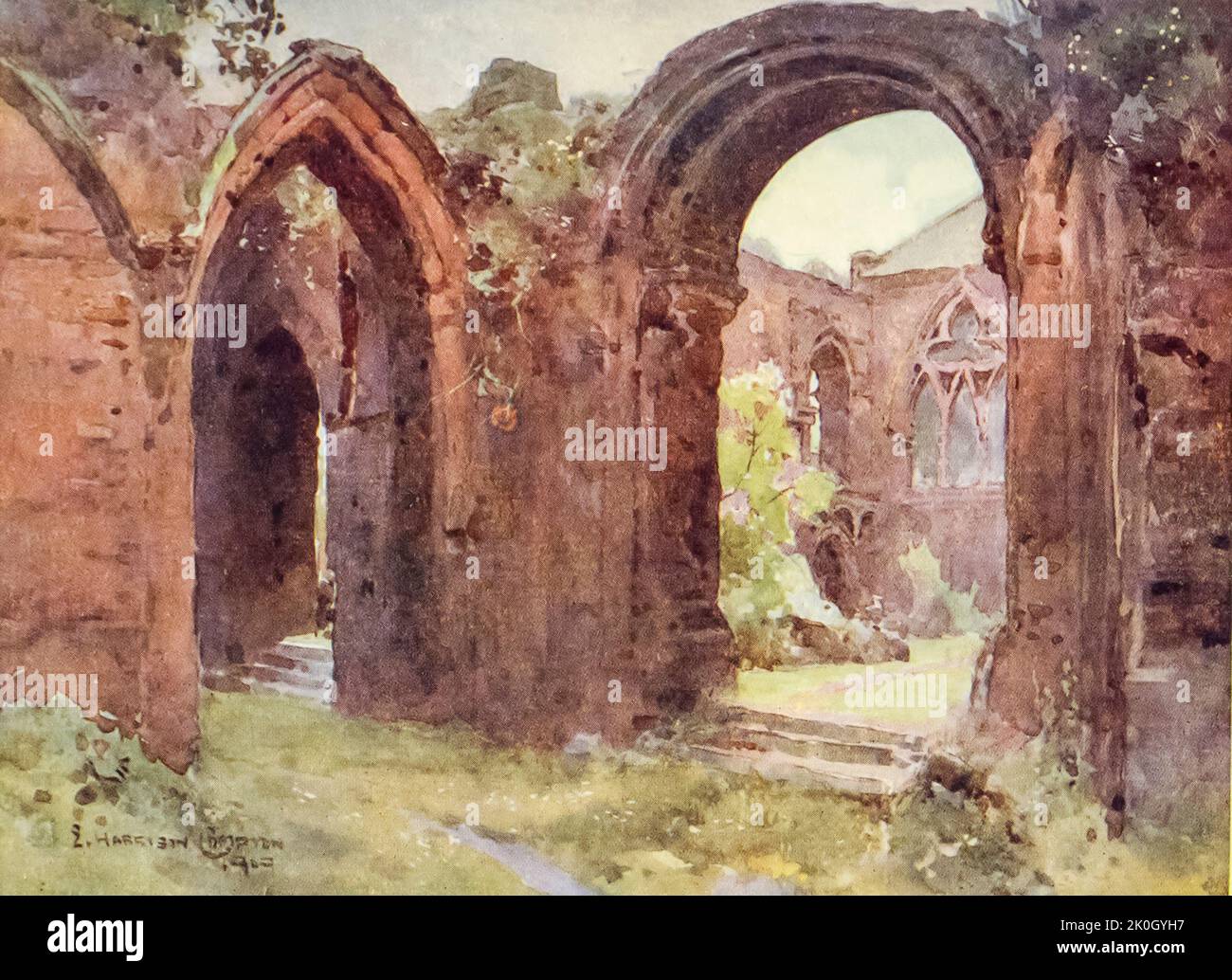 Ruins of St. John's Church, Chester East End from ' Chester water-colours ' by Compton, E. Harrison (Edward Harrison) Publication date 1916 Chester is a walled cathedral city in Cheshire, England. It is located on the River Dee, close to the English-Welsh border. Stock Photo