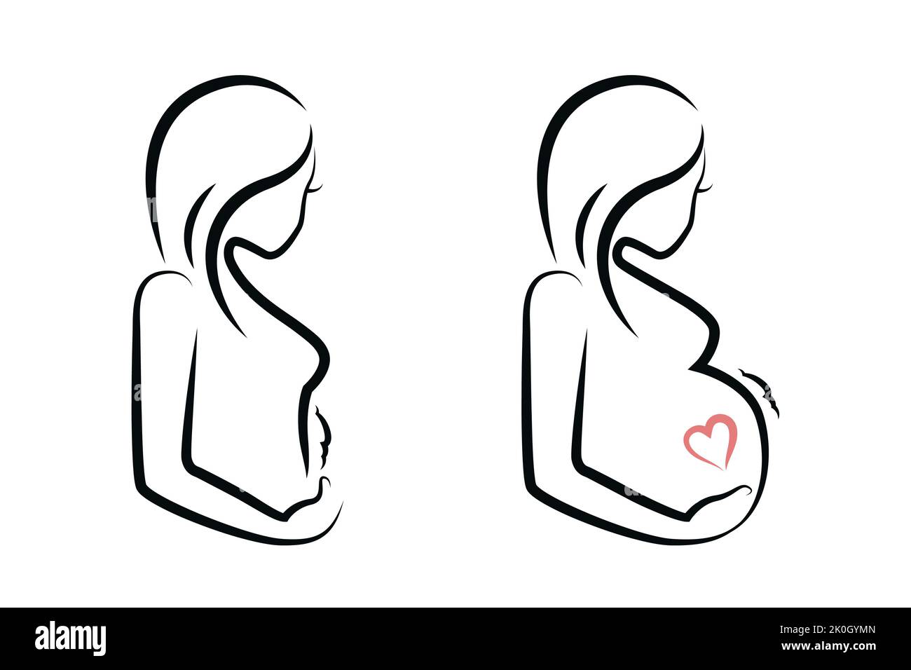 pregnant and not pregnant woman baby belly Stock Vector