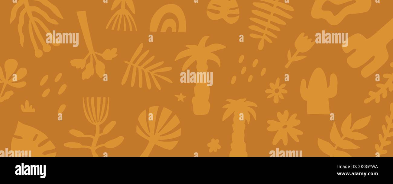 Abstract floral pattern for design. Ocher color vector banner. Stock Vector
