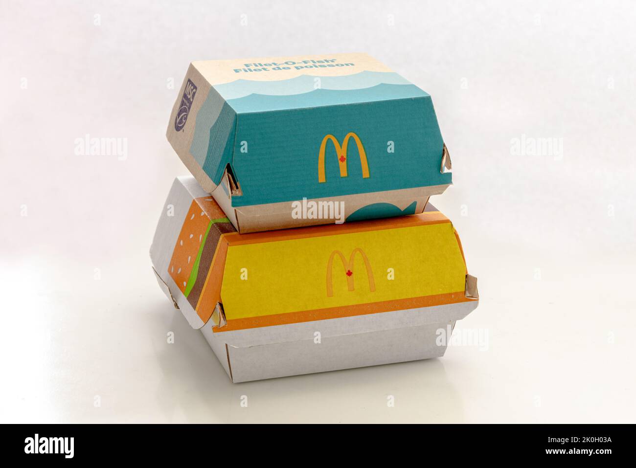 Calgary, Alberta. Canada. Sep 11, 2022. A Mcdonald's Big Mac and Fillet-o-fish hamburger. Stock Photo