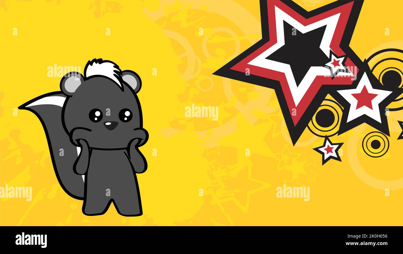 chibi kid skunk cartoon background poster illustration in vector format