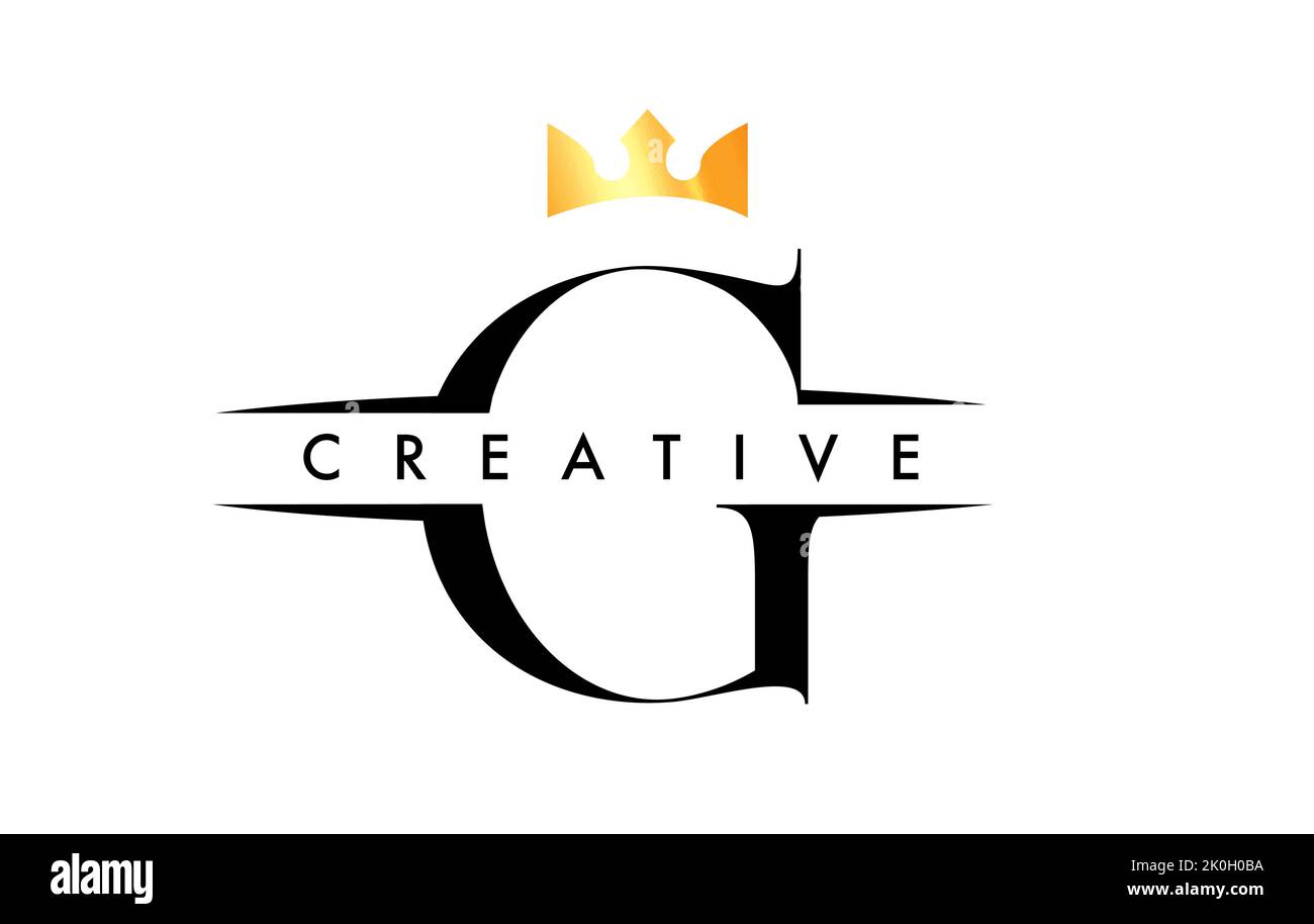 G Letter Logo with Creative Crown Design Icon and Golden Colors Vector ...